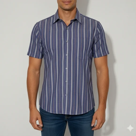 New Victory Men's NWT Blue Striped Short Sleeve Dress Shirt Shirt Size Small - Picture 1 of 9